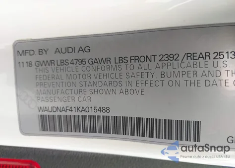 2019 Audi A4 45 Premium из США, поврежденный, VIN WAUDNAF41KA015488